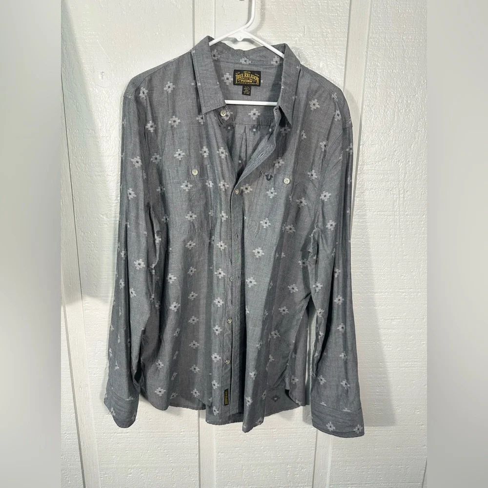 True Religion Men’s Gray Button Down Shirt Size XL EUC